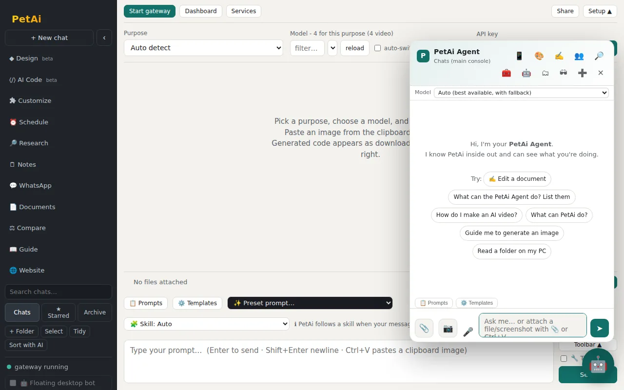 The PetAi The floating helper page