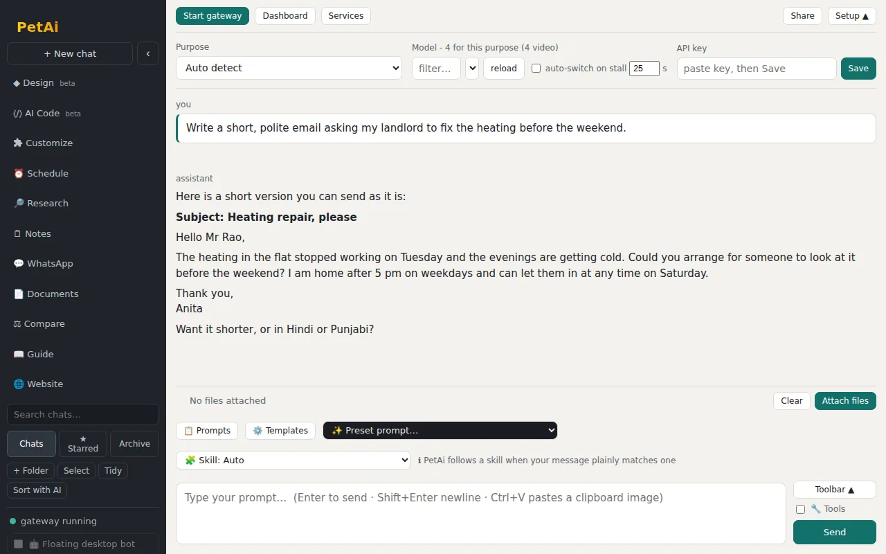 The PetAi Chats page