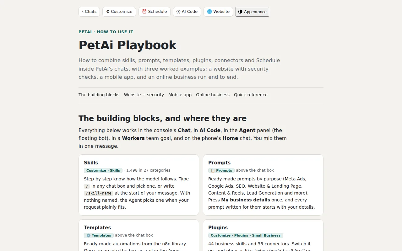 The PetAi Guide page