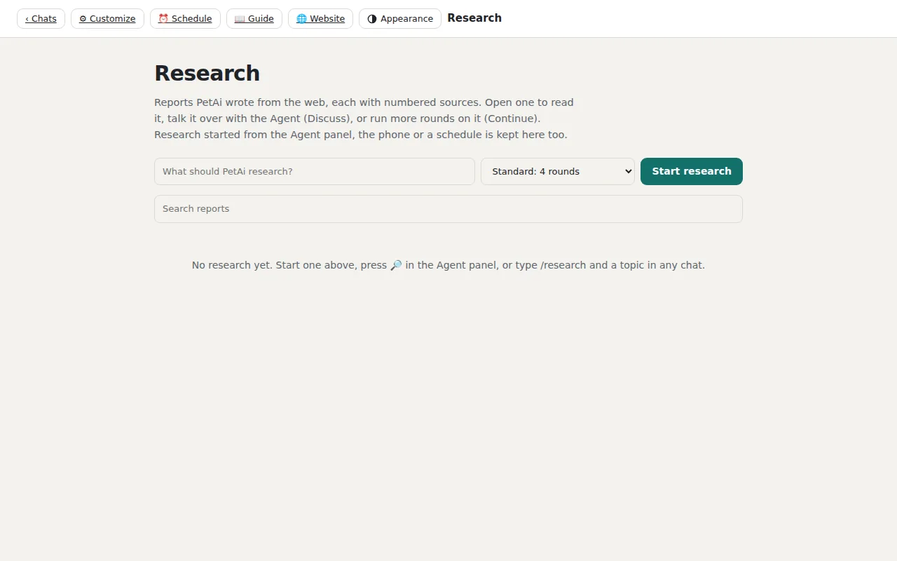 The PetAi Research page
