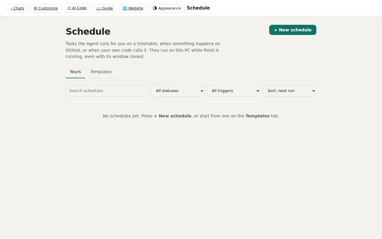 The PetAi Schedule page